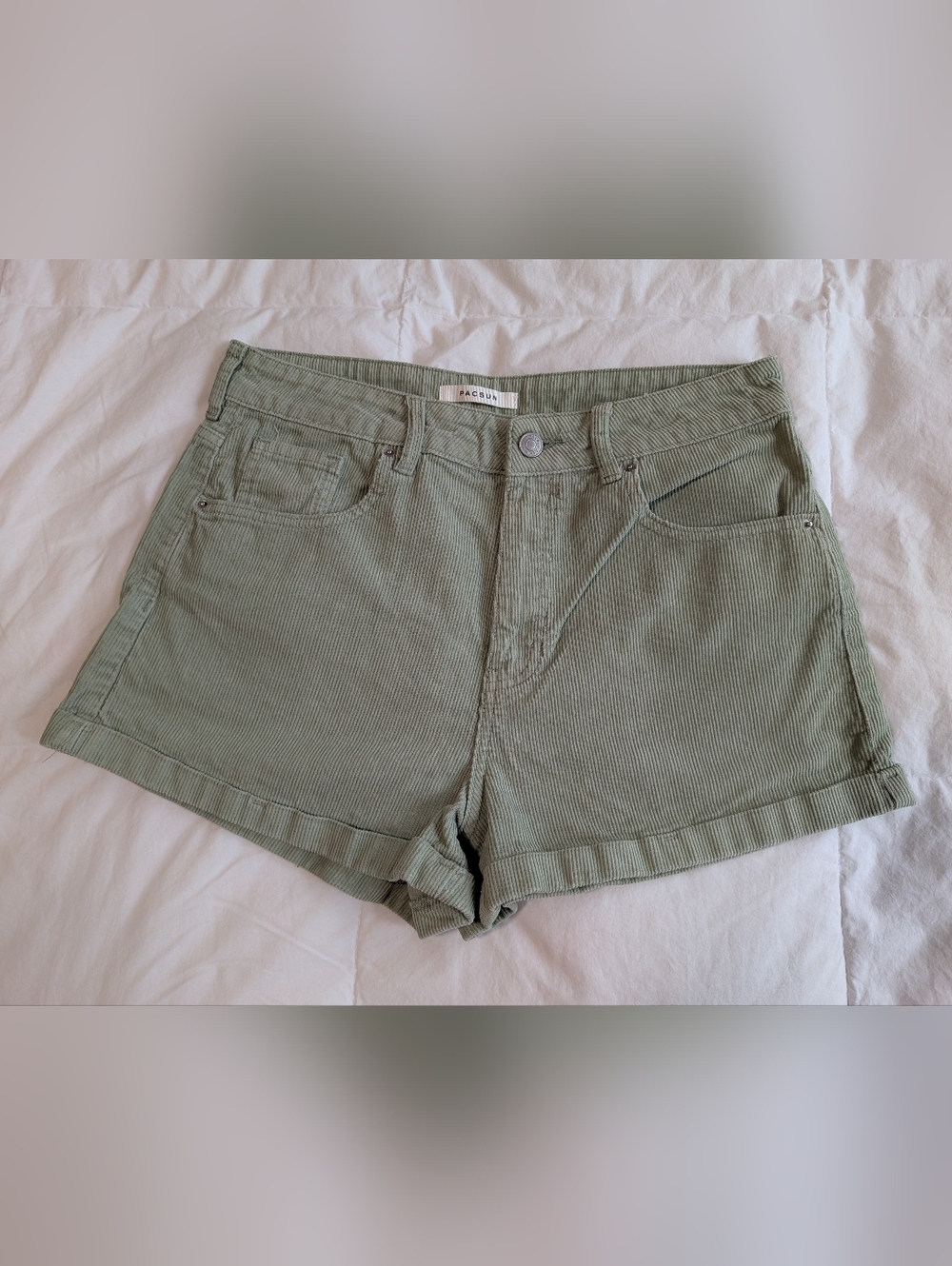 PacSun High Waist Corduroy Shorts in Sage Green 100% Cotton